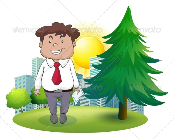 GraphicRiver Fat businessman standing beside pine tree 7845510 GraphicRiver Fat businessman standing beside pine tree 7845510