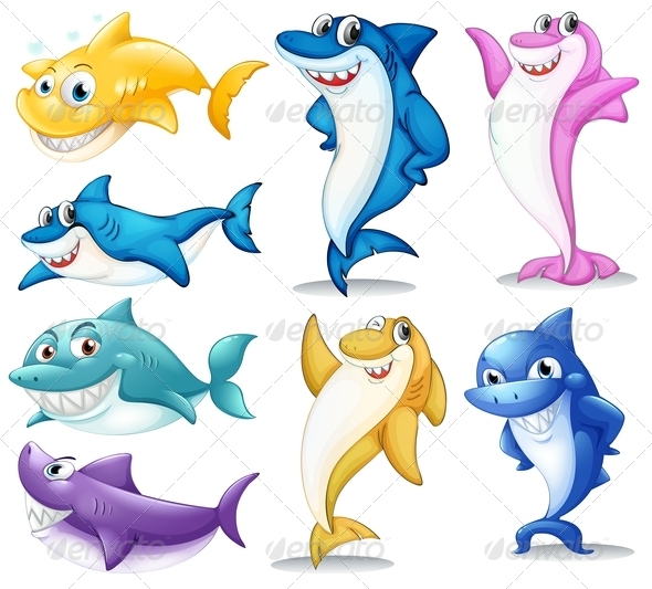 GraphicRiver A group of colorful sharks 7851530 GraphicRiver A group of colorful sharks 7851530
