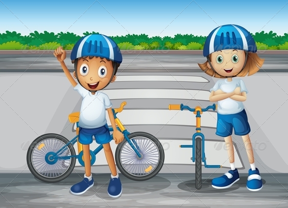 GraphicRiver A girl and a boy with their bikes 7852605 GraphicRiver A girl and a boy with their bikes 7852605