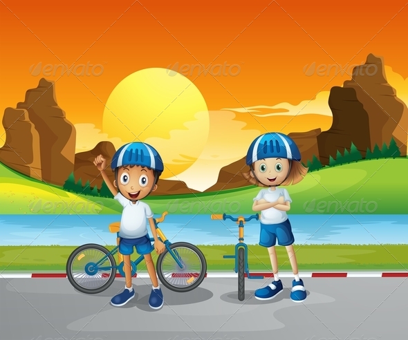 GraphicRiver Two kids with their bikes 7853151 GraphicRiver Two kids with their bikes 7853151