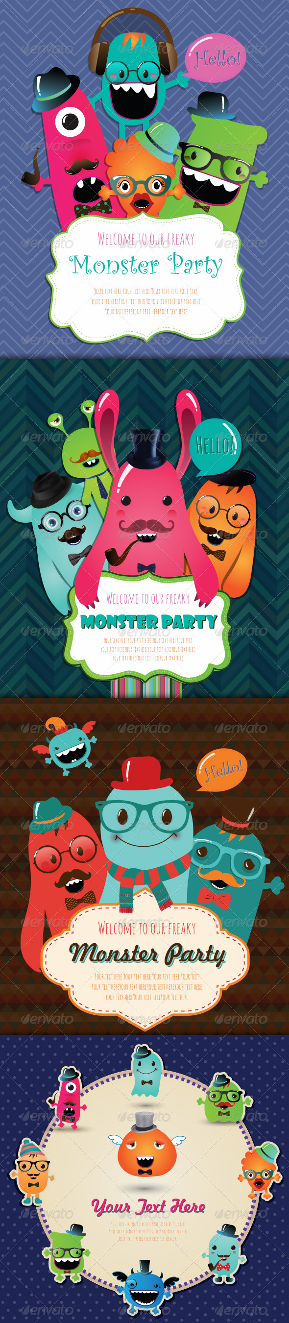 GraphicRiver Banners and Greeting Cards with Cute Monsters 7855144 GraphicRiver Banners and Greeting Cards with Cute Monsters 7855144