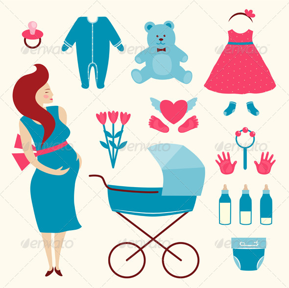 GraphicRiver Pregnant Young Woman and Baby Clothes 7857621 GraphicRiver Pregnant Young Woman and Baby Clothes 7857621