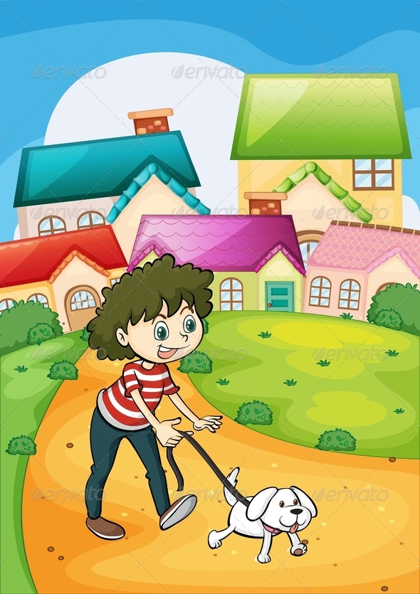GraphicRiver Lady strolling with her white puppy 7860643 GraphicRiver Lady strolling with her white puppy 7860643