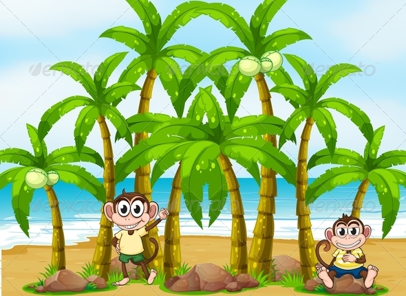 GraphicRiver Beach with coconut trees and monkeys 7860677 GraphicRiver Beach with coconut trees and monkeys 7860677