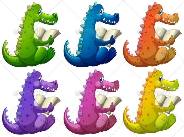 Colorful crocodiles reading (Animals)