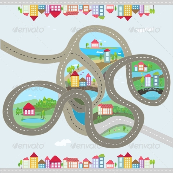 GraphicRiver Findway Road with House Illustration 7863876 GraphicRiver Findway Road with House Illustration 7863876