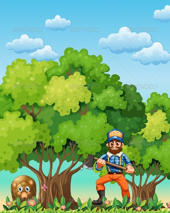 GraphicRiver Forest with bear and lumberjack 7869708 GraphicRiver Forest with bear and lumberjack 7869708