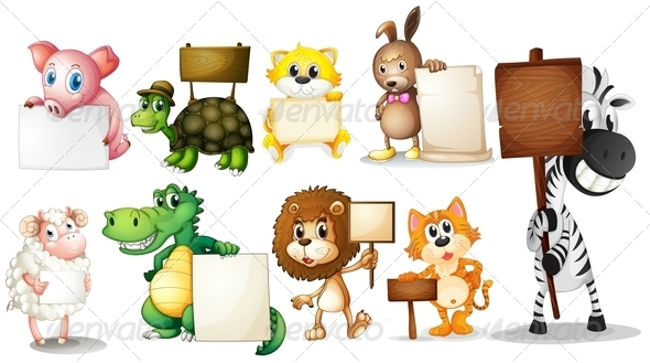 GraphicRiver Animals with empty signboards 7869791 GraphicRiver Animals with empty signboards 7869791