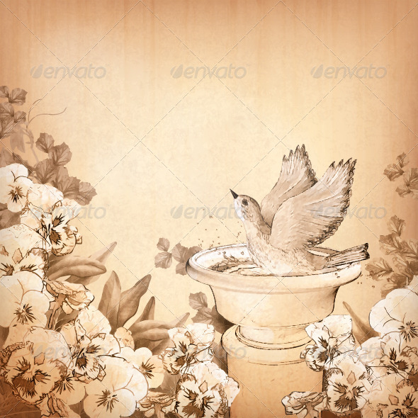 GraphicRiver Pencil Drawing Bird in Bath and Flowers 7873820 GraphicRiver Pencil Drawing Bird in Bath and Flowers 7873820