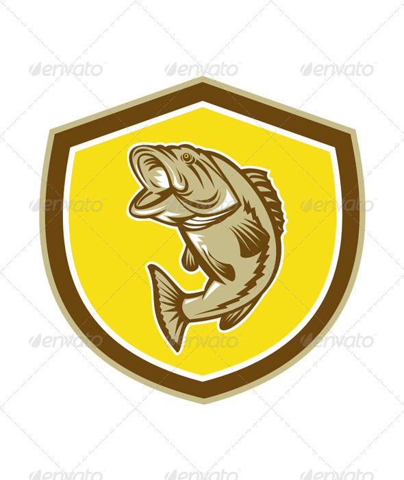 GraphicRiver Largemouth Bass Jumping Retro Shield 7879298 GraphicRiver Largemouth Bass Jumping Retro Shield 7879298