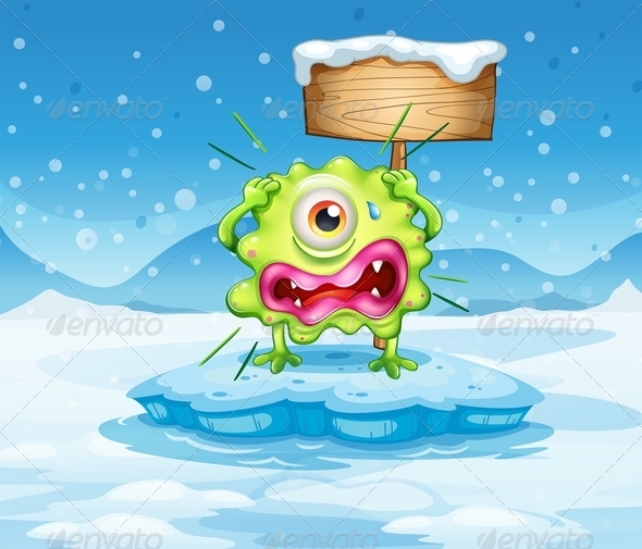 GraphicRiver Scared monster and empty sign in frozen land 7891674 GraphicRiver Scared monster and empty sign in frozen land 7891674