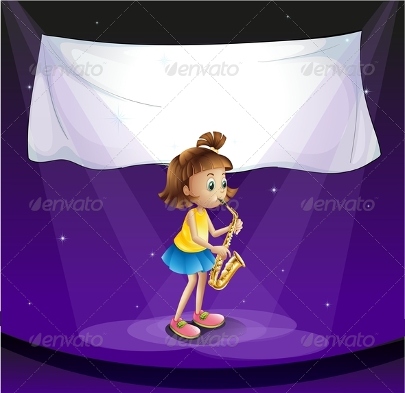 GraphicRiver Girl on stage with Empty Banner 7893871 GraphicRiver Girl on stage with Empty Banner 7893871