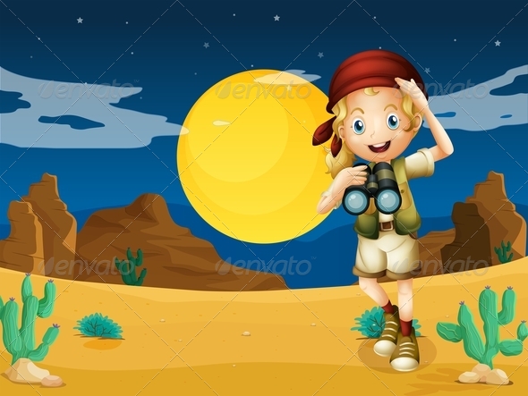 GraphicRiver Girl in the Desert with Binoculars 7904711 GraphicRiver Girl in the Desert with Binoculars 7904711