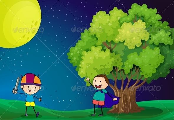 GraphicRiver Kids Playing in Field at Night 7904887 GraphicRiver Kids Playing in Field at Night 7904887