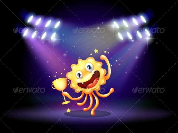 GraphicRiver A Stage with a Monster Holding a Trophy 7905200 GraphicRiver A Stage with a Monster Holding a Trophy 7905200