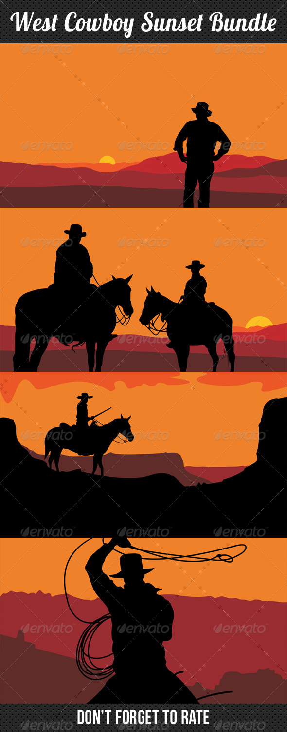 GraphicRiver West Cowboy Sunset Bundle 7901582 GraphicRiver West Cowboy Sunset Bundle 7901582