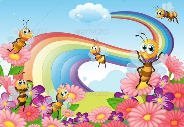 GraphicRiver Garden on a Hilltop with Blooming Flowers and Bees 7912578 GraphicRiver Garden on a Hilltop with Blooming Flowers and Bees 7912578