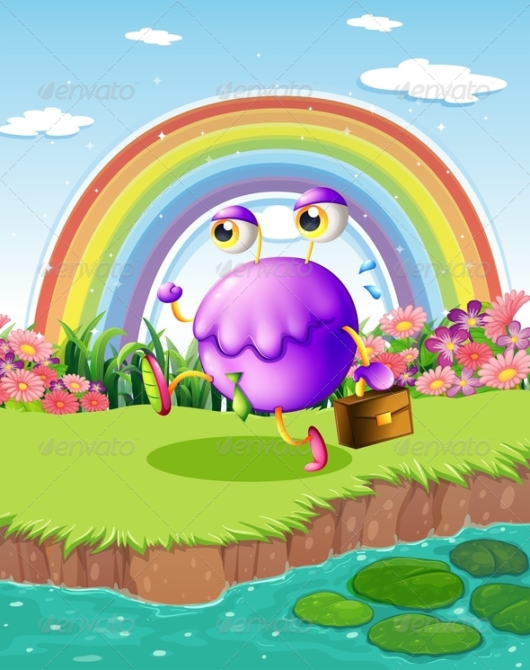 GraphicRiver Monster Walking Near a Pond with a Rainbow 7915358 GraphicRiver Monster Walking Near a Pond with a Rainbow 7915358