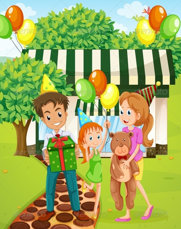 GraphicRiver A Happy Family Celebrating Outside the House 7925692 GraphicRiver A Happy Family Celebrating Outside the House 7925692