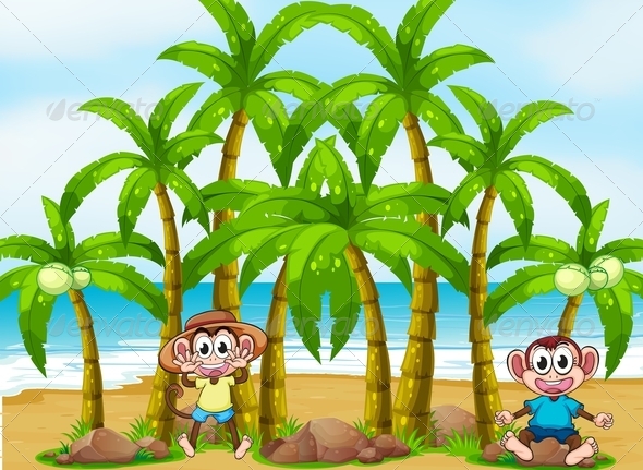 GraphicRiver Playful Monkeys on Palm Tree Beach 7925732 GraphicRiver Playful Monkeys on Palm Tree Beach 7925732