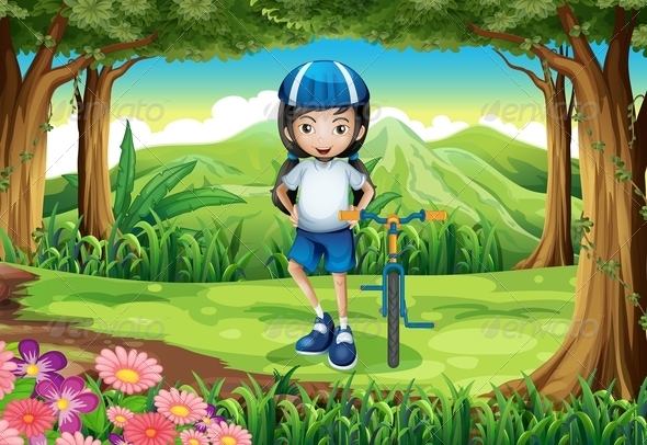 GraphicRiver Girl with Bike in a Forest 7926702 GraphicRiver Girl with Bike in a Forest 7926702
