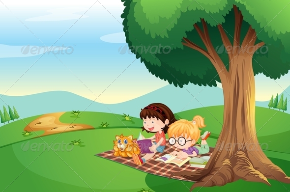 GraphicRiver Kids Reading Under a Tree 7926758 GraphicRiver Kids Reading Under a Tree 7926758