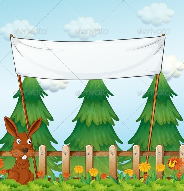 GraphicRiver Bunny in a Garden with Empty Banner 7927101 GraphicRiver Bunny in a Garden with Empty Banner 7927101