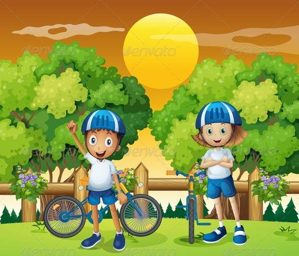 GraphicRiver Kids with their Bikes 7927460 GraphicRiver Kids with their Bikes 7927460