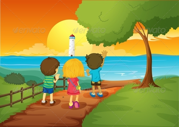 GraphicRiver Three Kids Watching the Lighthouse 7934976 GraphicRiver Three Kids Watching the Lighthouse 7934976