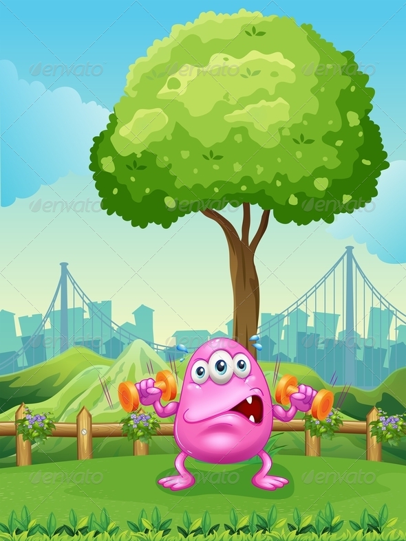 GraphicRiver A Tired Monster Exercising Under the Tree 7935219 GraphicRiver A Tired Monster Exercising Under the Tree 7935219