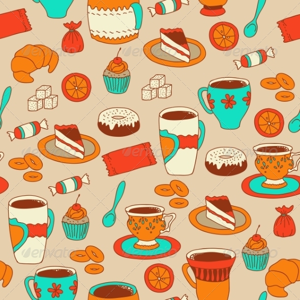 GraphicRiver Seamless Coffee and Tea Pattern with Sweets 7939802 GraphicRiver Seamless Coffee and Tea Pattern with Sweets 7939802