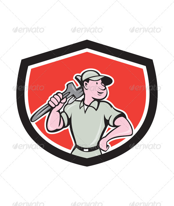 GraphicRiver Plumber Holding Wrench Shield 7941714 GraphicRiver Plumber Holding Wrench Shield 7941714