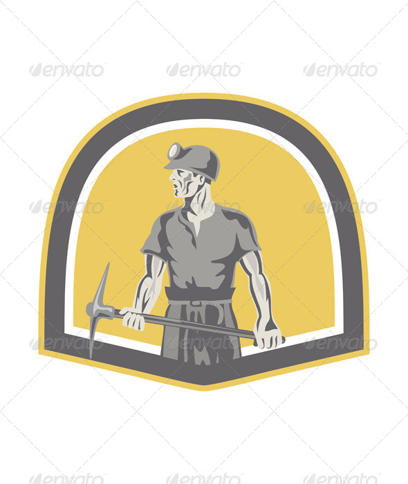 GraphicRiver Coal Miner Standing Holding Pick Axe Shield Retro 7941724 GraphicRiver Coal Miner Standing Holding Pick Axe Shield Retro 7941724
