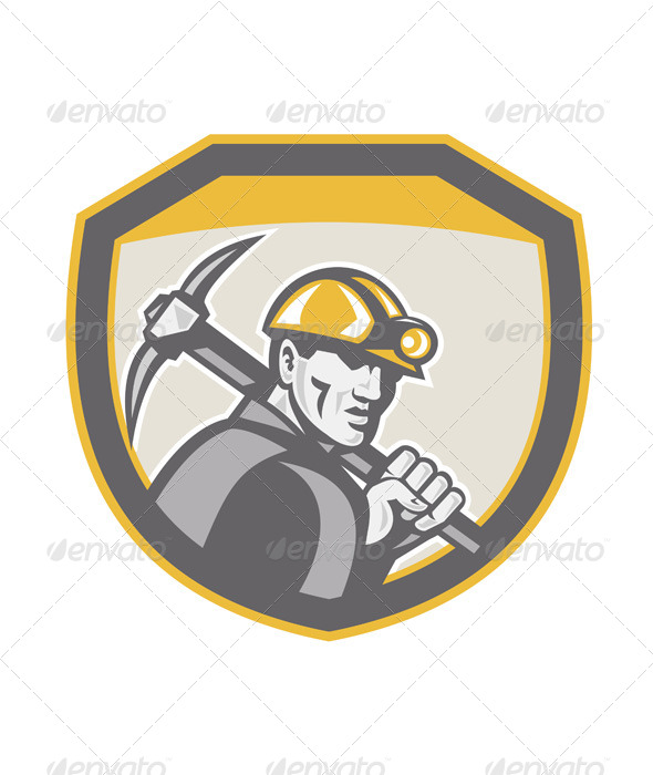 GraphicRiver Coal Miner Hardhat Holding Pick Axe Shield Retro 7941761 GraphicRiver Coal Miner Hardhat Holding Pick Axe Shield Retro 7941761