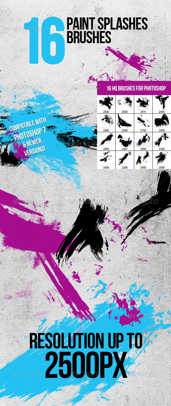 16 Paint Splashes Photoshop Brushes - Grunge Brushes