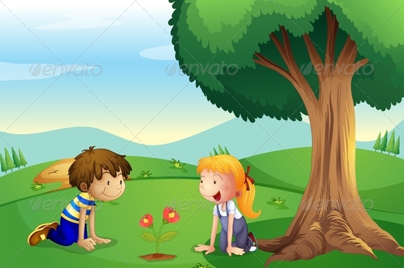 GraphicRiver Girl and a Boy Watching a Plant Grow 7957047 GraphicRiver Girl and a Boy Watching a Plant Grow 7957047