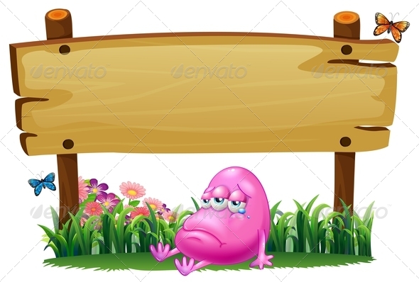 GraphicRiver Pink Beanie Monster Under an Empty Signboard 7957140 GraphicRiver Pink Beanie Monster Under an Empty Signboard 7957140