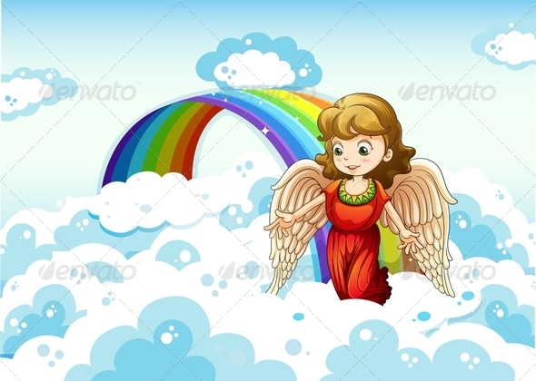 GraphicRiver An Angel in the Sky Near a Rainbow 7969005 GraphicRiver An Angel in the Sky Near a Rainbow 7969005