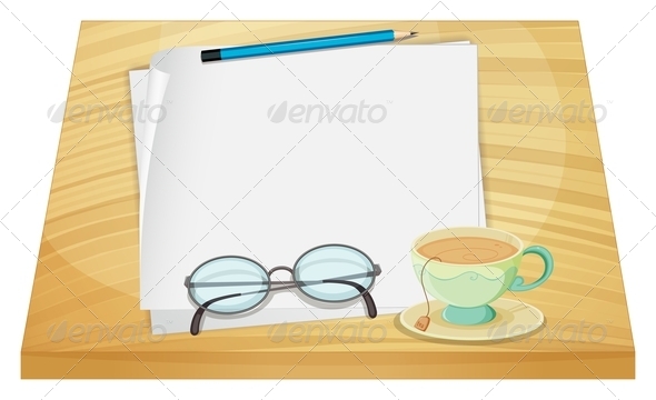 GraphicRiver Wooden Table with an Empty Paper and Tea Cup 7969324 GraphicRiver Wooden Table with an Empty Paper and Tea Cup 7969324