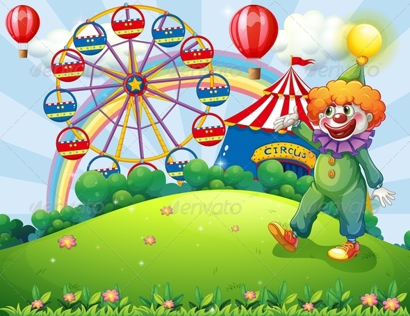 GraphicRiver Hilltop with a Clown and an Amusement Park 7969631 GraphicRiver Hilltop with a Clown and an Amusement Park 7969631