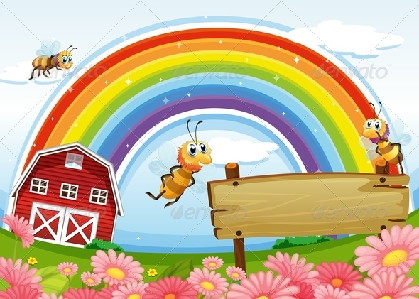 GraphicRiver Farm with Rainbow and Bees 7975667 GraphicRiver Farm with Rainbow and Bees 7975667