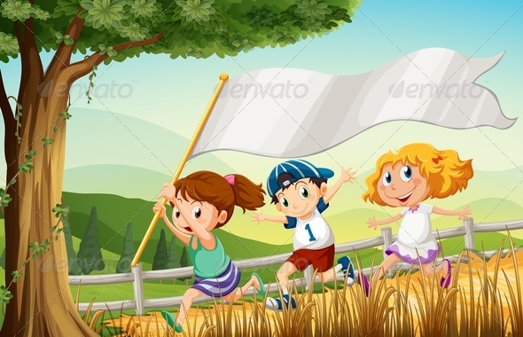 GraphicRiver Kids Running with Empty Banner 7975668 GraphicRiver Kids Running with Empty Banner 7975668