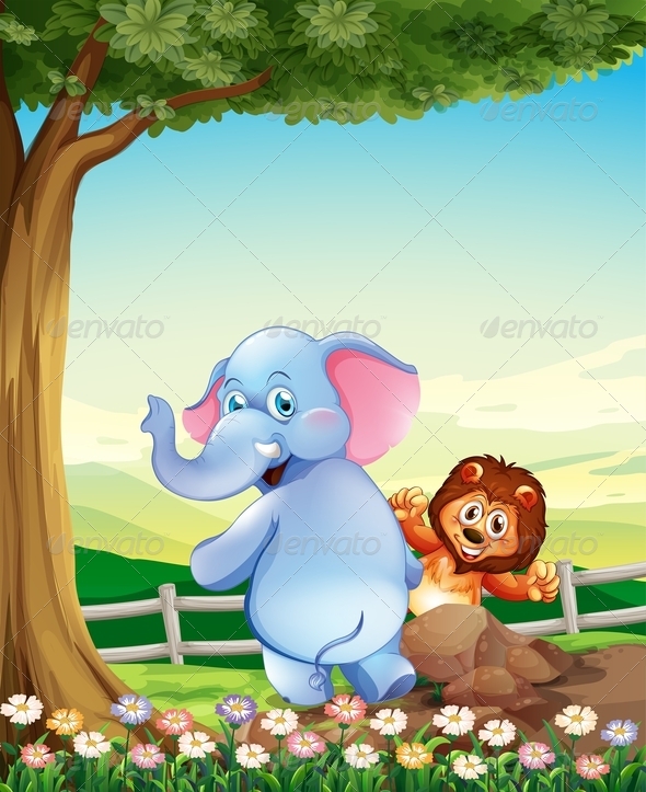 GraphicRiver Elephant and Lion on Hilltop 7977228 GraphicRiver Elephant and Lion on Hilltop 7977228