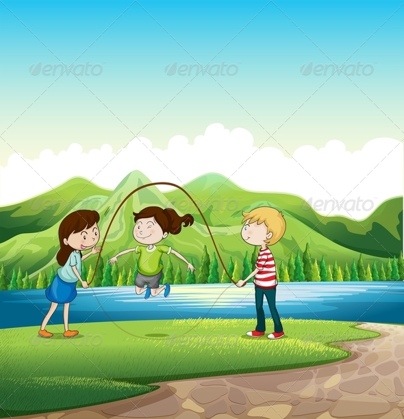 GraphicRiver Three Kids Playing Near a River 7977428 GraphicRiver Three Kids Playing Near a River 7977428