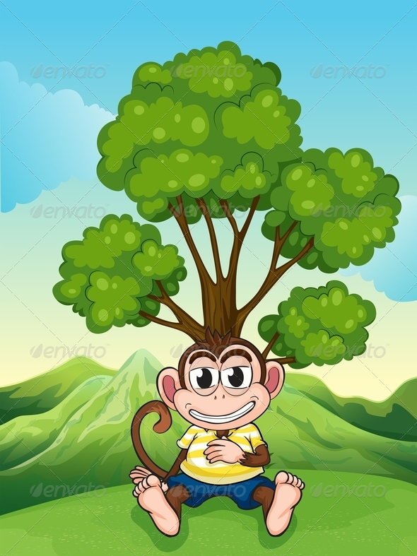 GraphicRiver Monkey Frowning Under a Tree at the Hilltop 7977491 GraphicRiver Monkey Frowning Under a Tree at the Hilltop 7977491