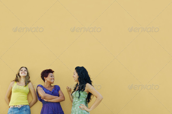 three women talking and having fun - Stock Photo - Images