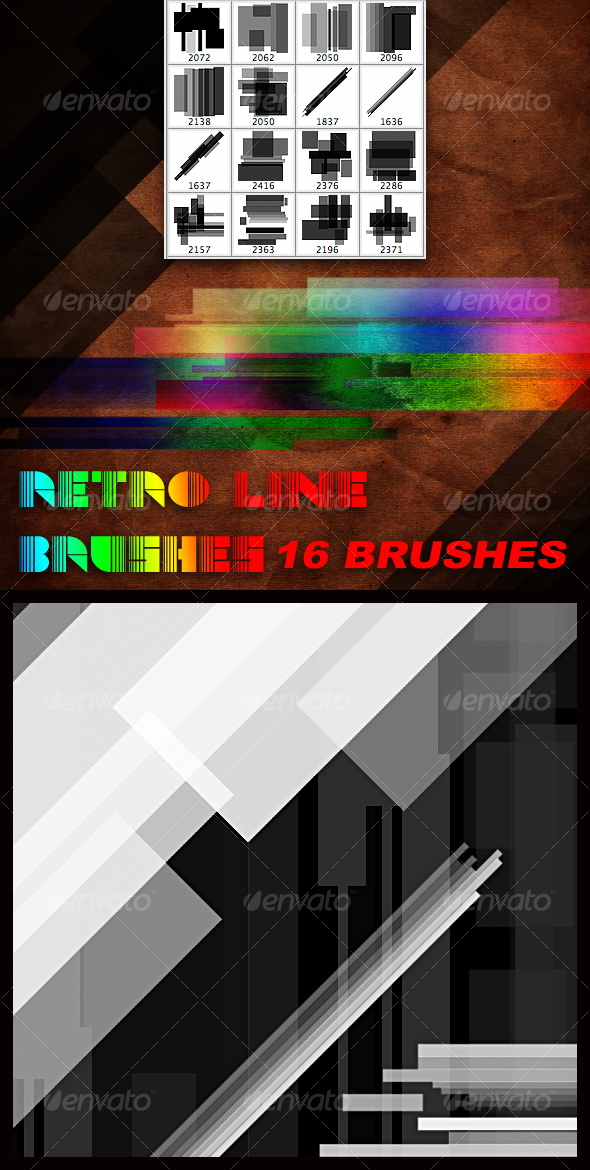 Retro Line Brush Set - Techno / Futuristic Brushes