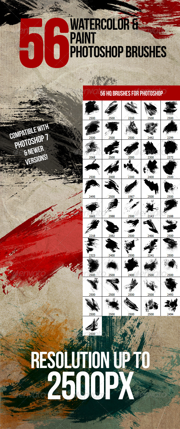 56 Watercolor & Paint Photoshop Brushes - Grunge Brushes