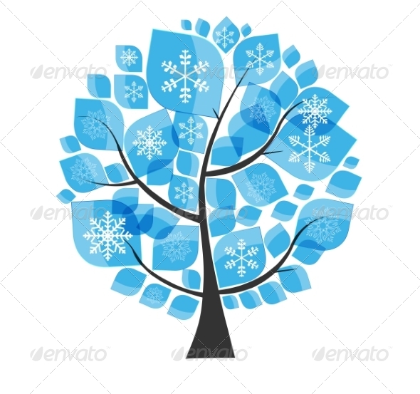 GraphicRiver Beautiful Blue Winter Tree with Snowflakes 8486317 GraphicRiver Beautiful Blue Winter Tree with Snowflakes 8486317