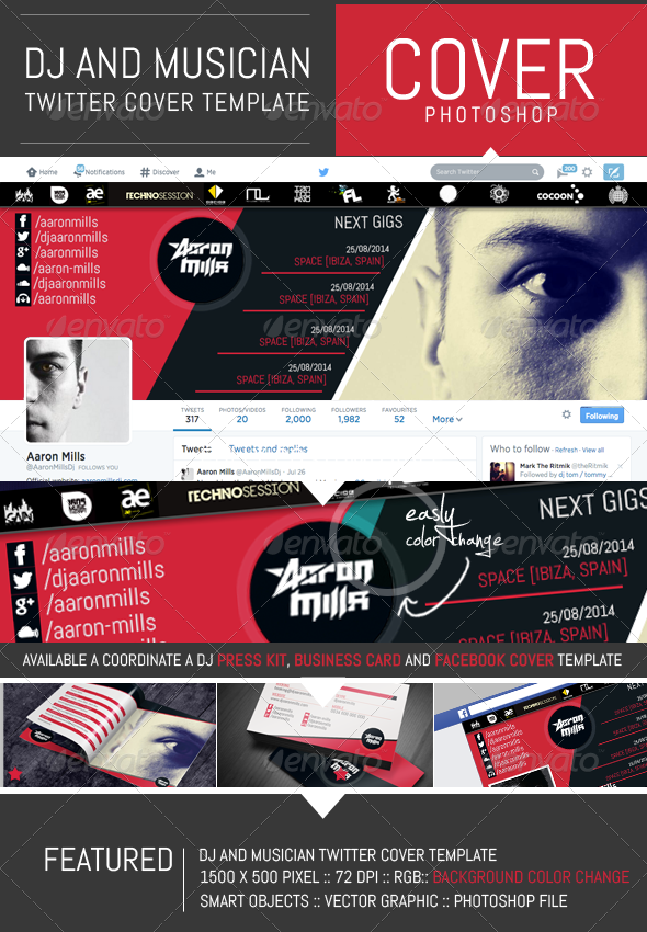 Dj and Musician Twitter Cover Template (Twitter)